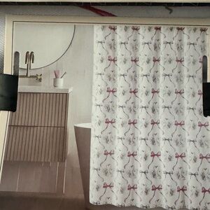 Rachel Zoe Bows & Swans Multicolor Fabric Shower Curtain 72"x72" Shabby Chic